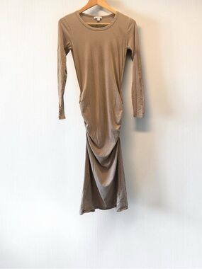 James Perse Taupe Long-Sleeve Ruched Maxi Dress